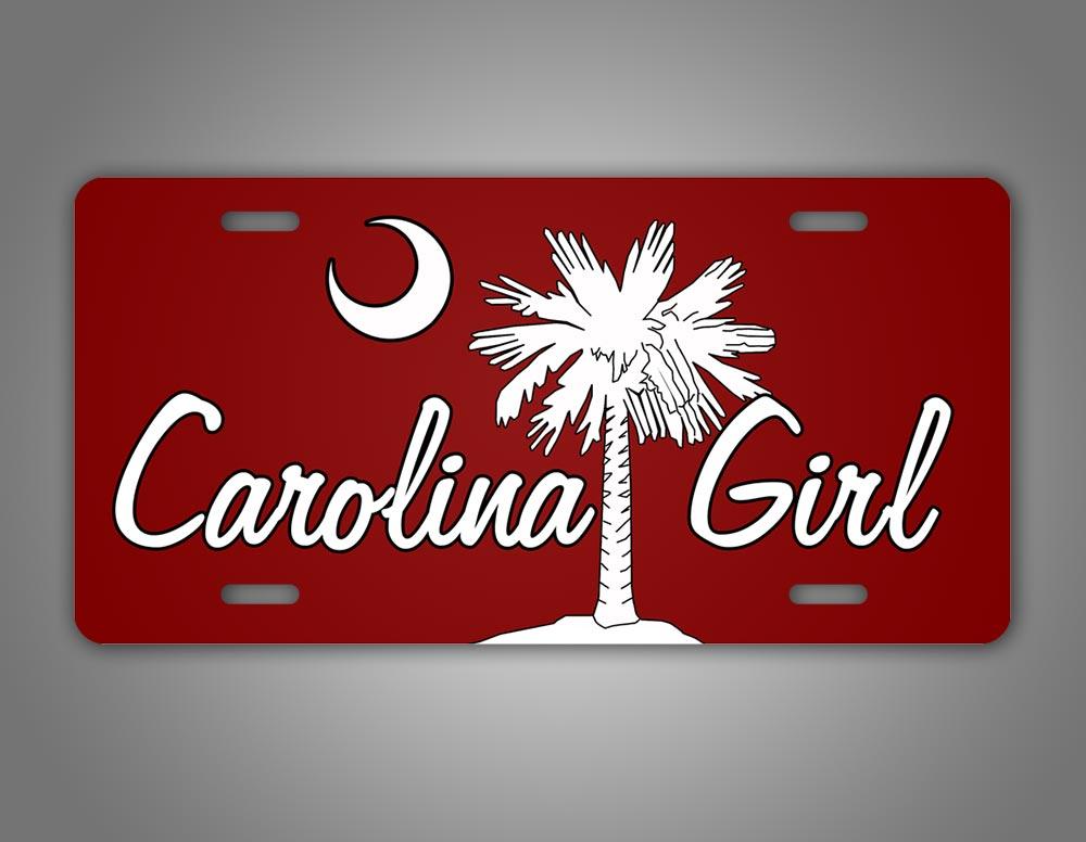 Red Carolina Girl Palm Tree License Plate 