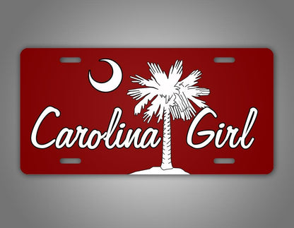 Red Carolina Girl Palm Tree License Plate 