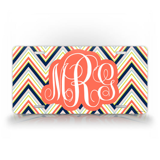 Bold Pink Chevron Monogram License Plate