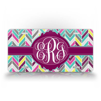 Custom Chevron Monogramed Auto Tag