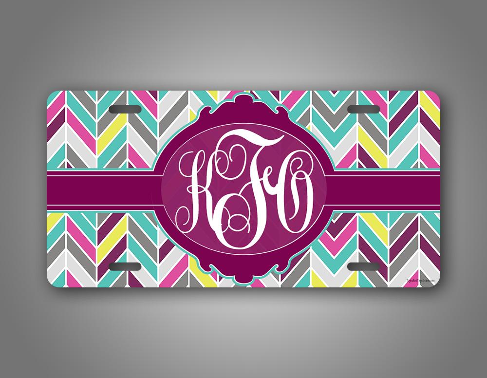 Custom Purple Chevron Monogramed Auto Tag Plate