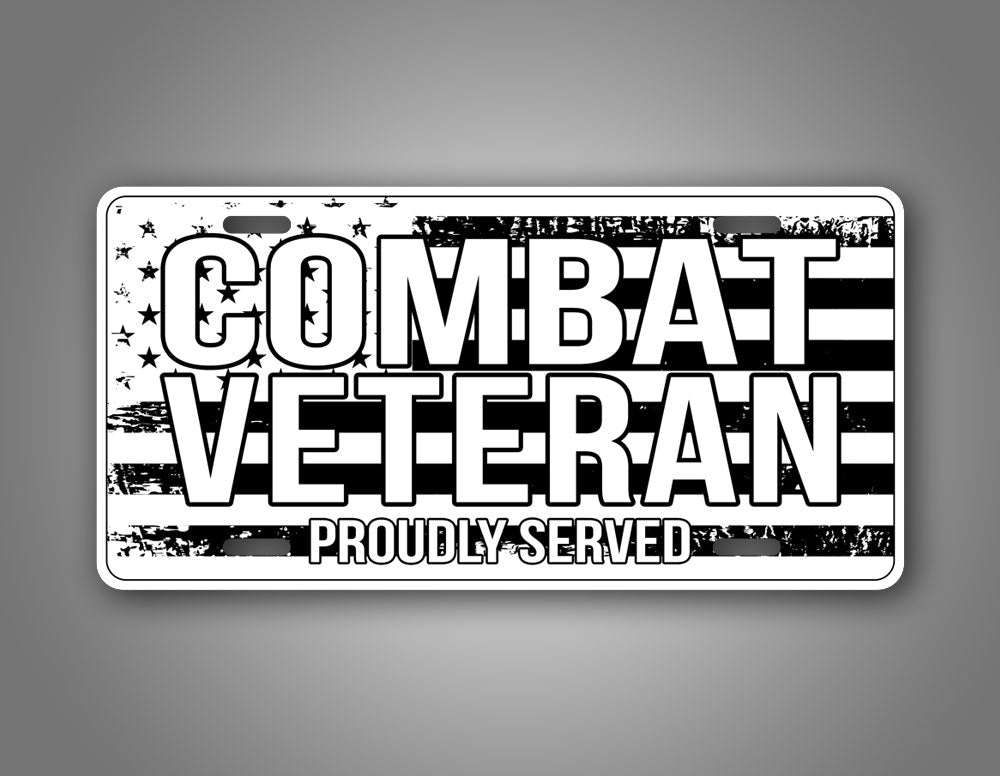 Combat Veteran License Plate Proudly Server American Flag Auto Tag 
