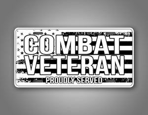 Combat Veteran License Plate Proudly Server American Flag Auto Tag 