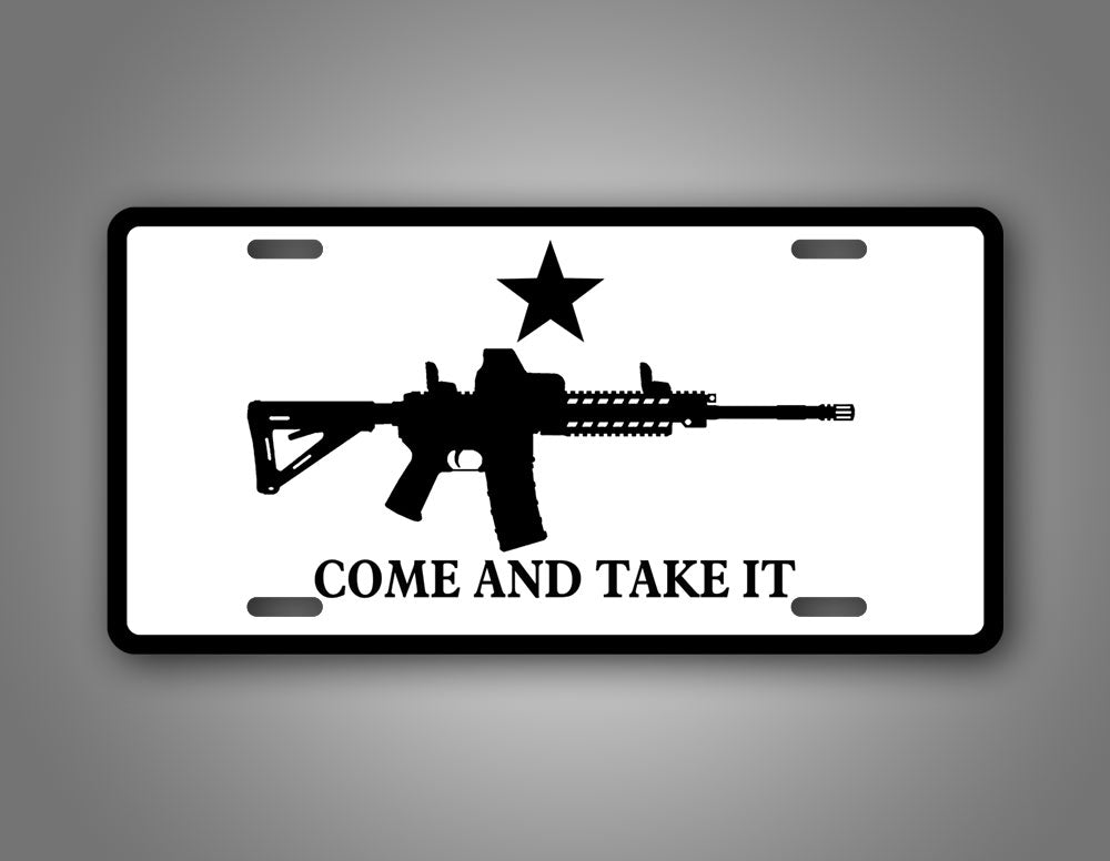 Black And White Come And Take It Tactical License Plate Tag 