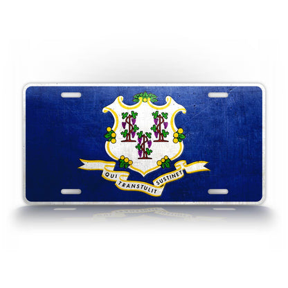 Connecticut State Flag Weathered Metal License Plate