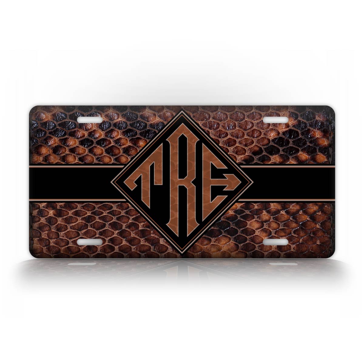 Custom Dark Brown Snakeskin Monogram License Plate 