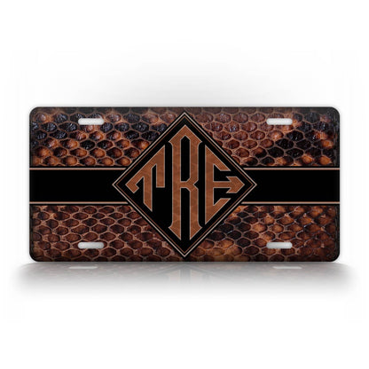 Custom Dark Brown Snakeskin Monogram License Plate 