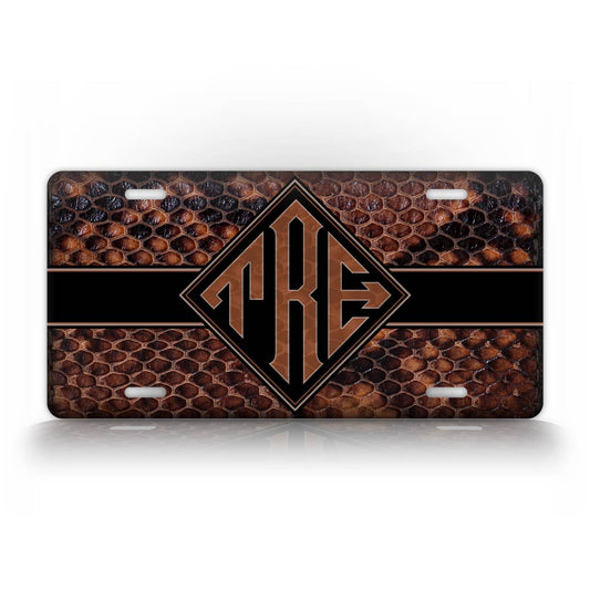 Custom Dark Brown Snakeskin Monogram License Plate 