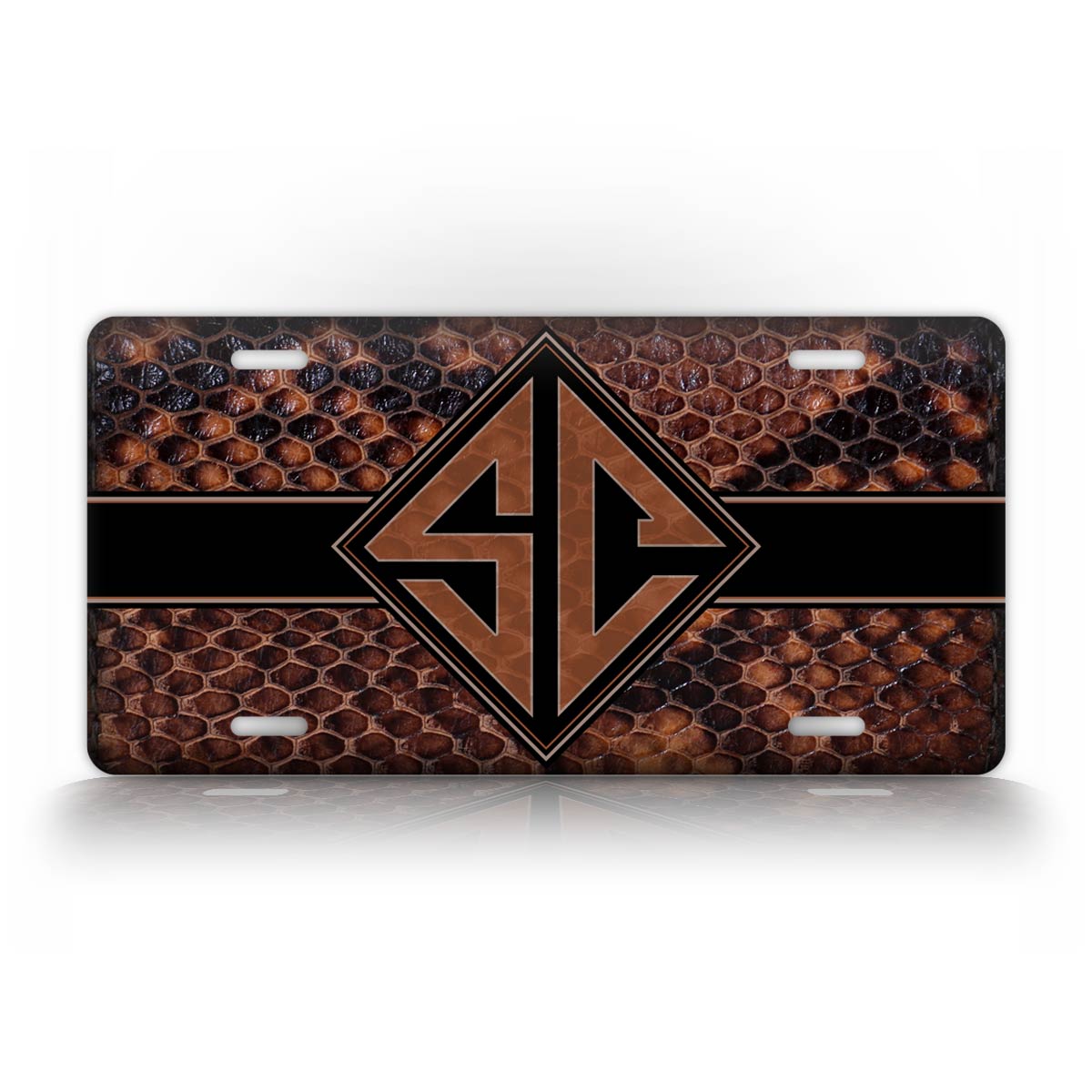 Personalized Brown Snakeskin Monogram License Plate  