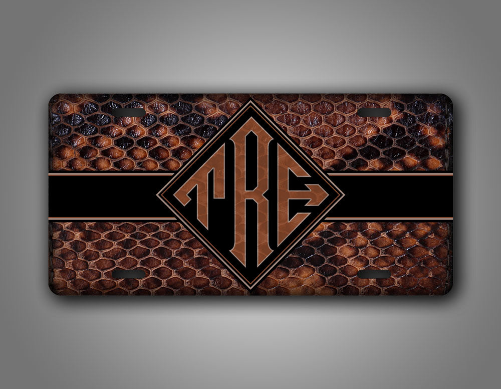 Custom Brown Copperhead Snakeskin monogram License Plate 