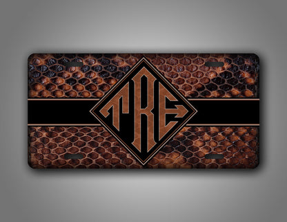 Custom Brown Copperhead Snakeskin monogram License Plate 