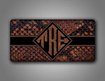 Custom Brown Copperhead Snakeskin monogram License Plate 