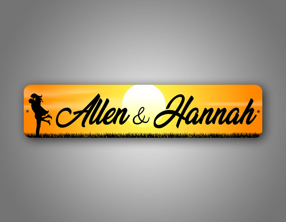 Cute Personalized Couples Names With Couples Silhouette Street Sign 