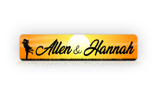 Cute Personalized Couples Names With Sunset Background Street Sign 