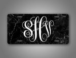 Custom Text Black And White Marble Monogram License Plate 