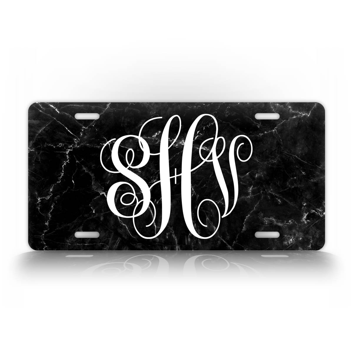 Customized Any Text Black Marble Monogram License Plate 