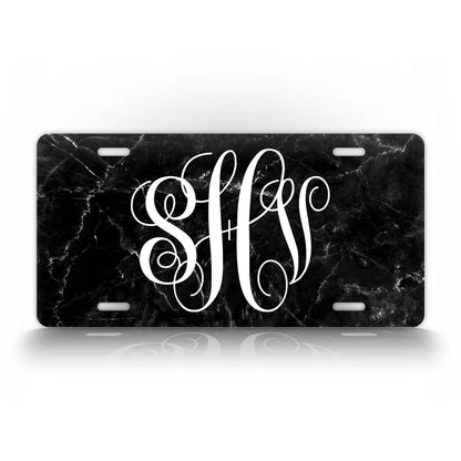 Customized Any Text Black Marble Monogram License Plate 