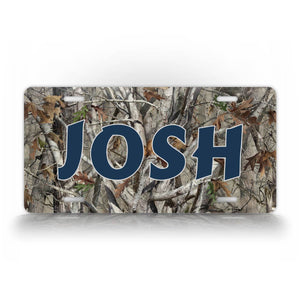 Blue Text Camo Hunting License Plate 