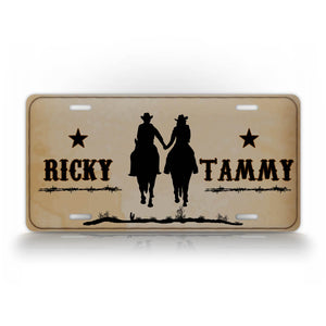 Custom Western Cowboy License Plate Any Name Couples Auto Tag 