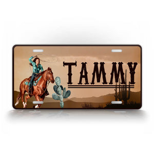 Custom Text Western Cowyboy Cowgirl License Plate 