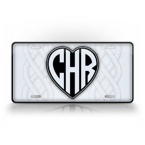 Personalized Yarn Heart Monogram Knitted or Crocheted License Plate