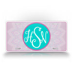 Custom Pink and Aqua Blue Mandala Design Monogram License Plate 