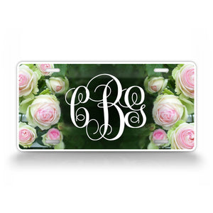 Personalized Rose Monogram Auto Tag 