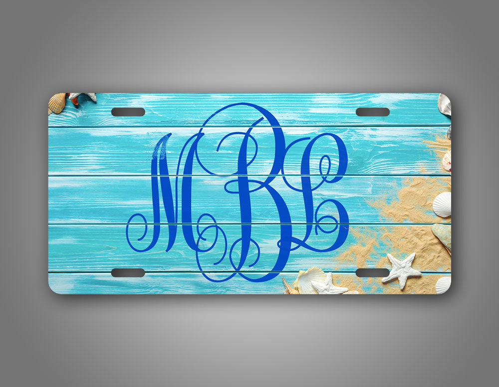 Custom Turquoise Beach Style Sea Shells Auto Tag 