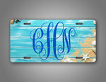 Custom beach Themed Turquoise  Blue Monogram License Plate 