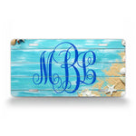 Custom Turquoise Beach Themed Monogram License Plate   