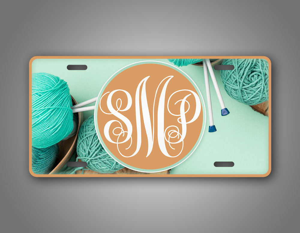 Custom Turquoise Yarn Knitting Crocheting License Plate 