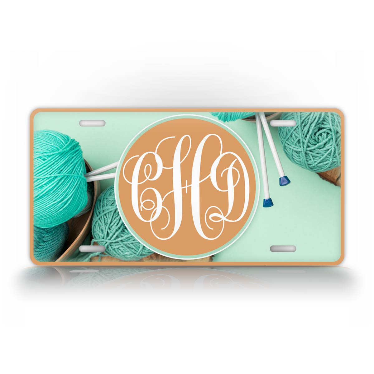 Personalized Turquoise Custom Yarn Monogram License Plate 