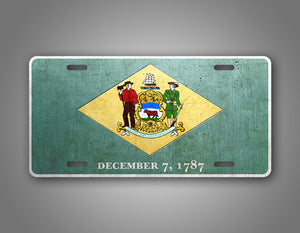 Weathered Metal Delaware State Flag Auto Tag