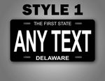 Any Text Custom Black Delaware State License Plate Tag