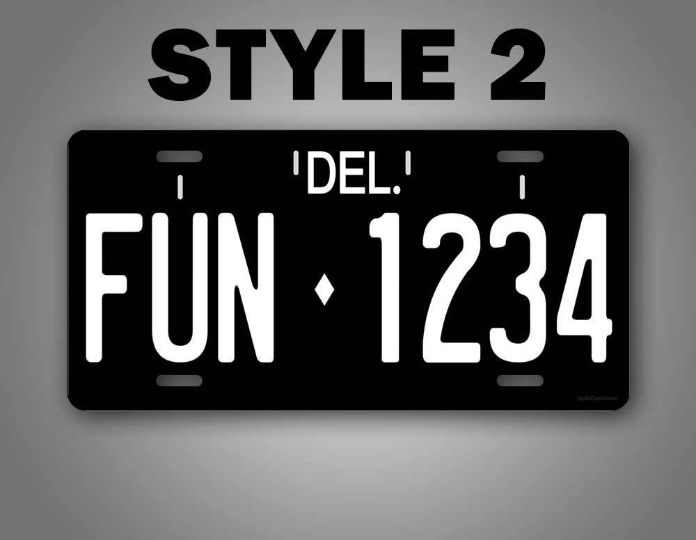 Any Text Custom Black Delaware State Auto Tag Plate 