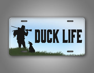 Duck Hunter And Retriever Dog Silhouette License Plate 