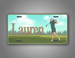Custom Any Text Girl Female Golfing License Plate 