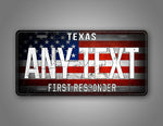 Custom Text First Responder American Flag License Plate 
