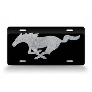 Silver Mustang Sports Car Logo License Plate