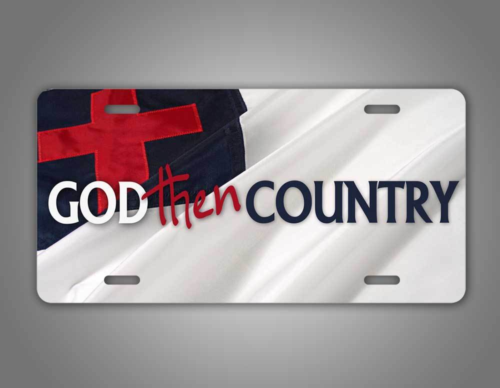 Christian Flag God Then Country License Plate 
