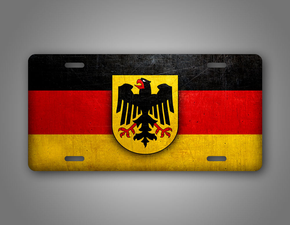 German Flag With Coat Of Arms Weathered Metal Germany Flag Auto Tag 