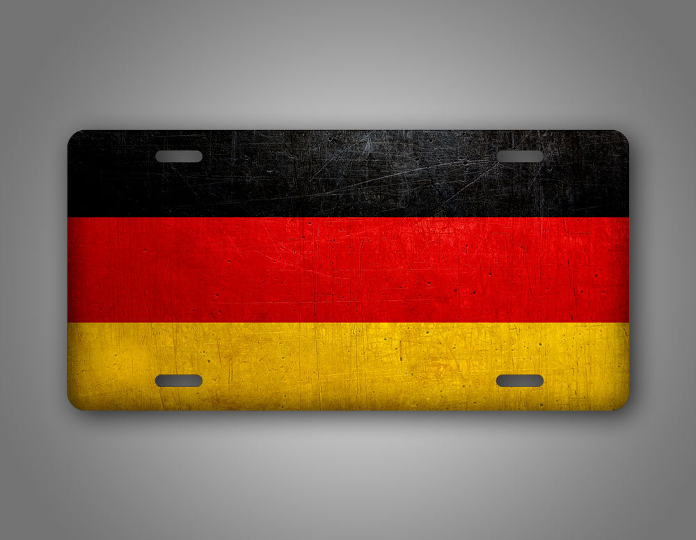 German Flag With Coat Of Arms Weathered Metal Germany Flag License Plate 