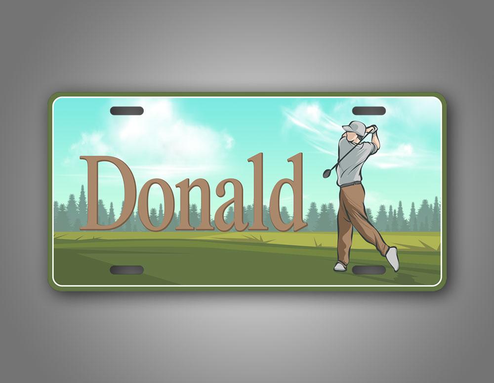 Custom Any Text Guy Male Golfing Auto Tag 