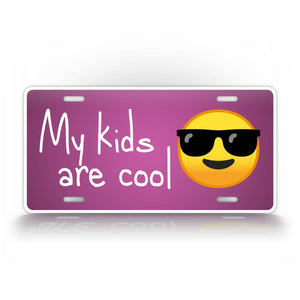Pink Funny Auto Tag My Kids Are Cool Sunglasses Emoji Auto Tag