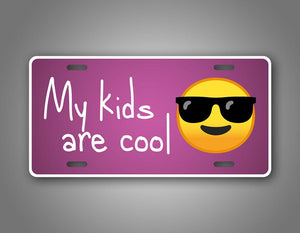 Pink Funny Auto Tag My Kids Are Cool Sunglasses Emojis License Plate 