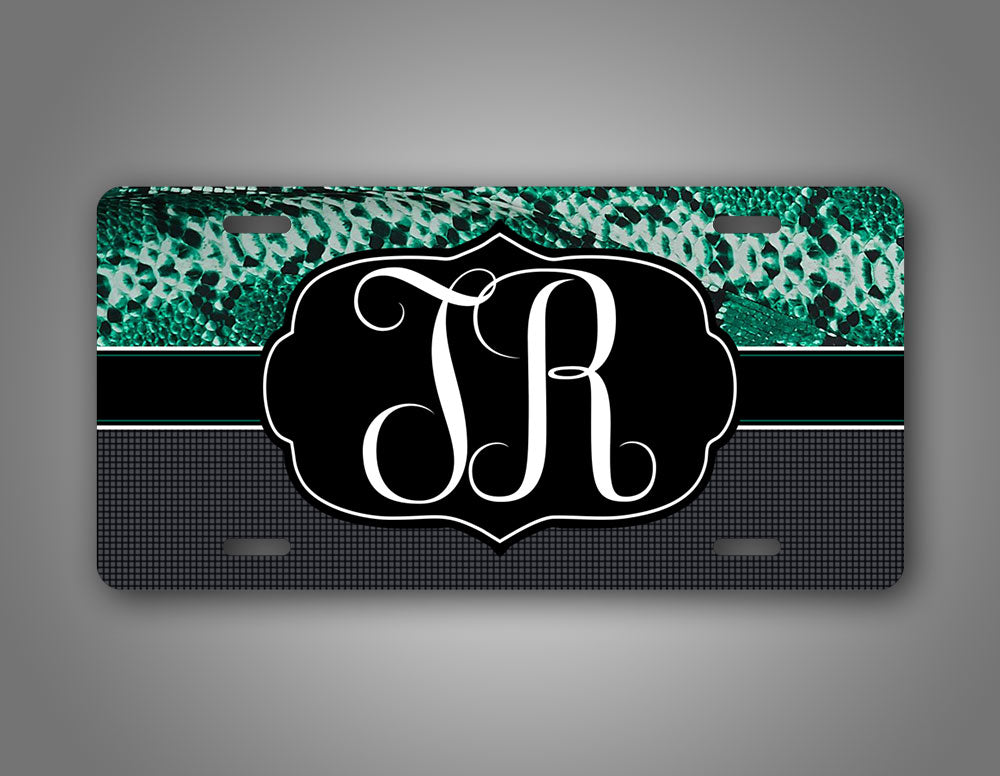 Custom Green Woman's Snakeskin Monogram License Plate 