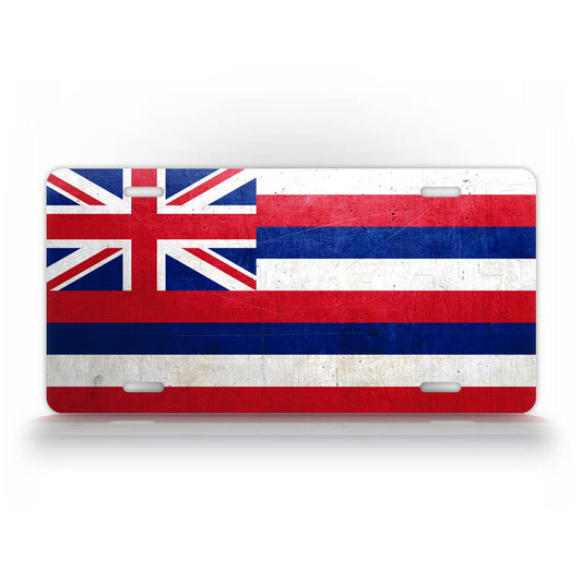 Hawaii State Flag Weathered Metal License Plate