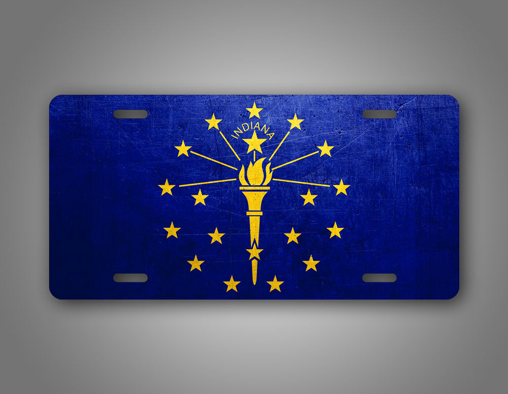 Weathered Metal Indiana State Flag Auto Tag 
