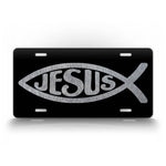 Black And Silver Jesus Fish License Plate 