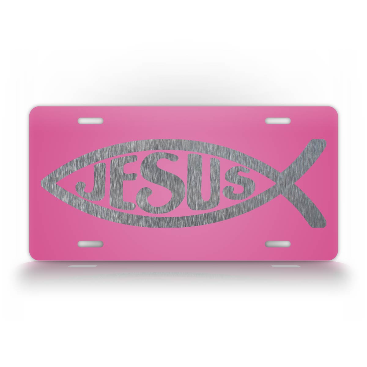 Pink And Silver Jesus Fish License Plate 